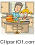 Clip Art of a Brother and Younger Sister Carving a Pumpkin in the Kitchen - Halloween by Djart
