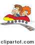 Clip Art of a Cartoon White Boy and Girl on a Roller Coaster by Toonaday
