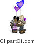 Clip Art of a Caucasian Boy Holding a Lolipop Sucker, Blue Balloon and a Teddy Bear Wile Standing by an African American Girl Holding a Purple Balloon and Teddy Bear by Leo Blanchette