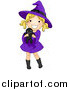 Clip Art of a Cute Blond White Halloween Girl in a Witch Costume, Holding a Voodoo Doll by BNP Design Studio