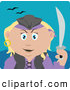 Clip Art of a Cute Caucasian Pirate Woman Holding a Sword by Dennis Holmes Designs