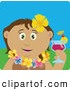 Clip Art of a Cute Latin American Woman in a Hawaiian Lei, Drinking a Cocktail on Vacation by Dennis Holmes Designs