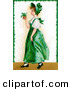 Clip Art of a Cute Vintage Victorian St Patrick's Day Scene of a Young Irish Lady in a Green Dress and Bonnet, Carrying a Small Plant, Circa 1907 by OldPixels