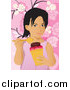 Clip Art of a Girl Holding a Cup of Ice Cream over Pink by Mayawizard101