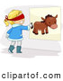 Clip Art of a Girl Pinning the Tail on a Donkey at a Party by BNP Design Studio