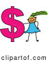 Clip Art of a Green Haired Girl and Dollar Symbol by Prawny