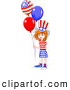 Clip Art of a Happy American White Girl Wearing the Stars and Stripes, Holding Patriotic Balloons by Pushkin
