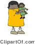 Clip Art of a Little Black Girl Child Holding and Hugging Her Doll Toy While Playing by Djart