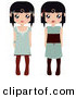 Clip Art of a Pair of Black Haired Female Paper Dolls in Green Dresses and Black and Brown Tights by Melisende Vector