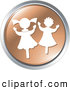 Clip Art of a Pair of Happy Dancing Children on a Brown Website Button by