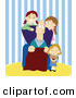Clip Art of a Trio of Smiling Girls, Grand Children, Spending Time with Their Grandpa by PlatyPlus Art