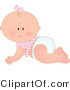 Clip Art of a White Baby Girl in a Pink Checkered Shirt and Bow on Her Hair, Crawling in a Diaper by Maria Bell