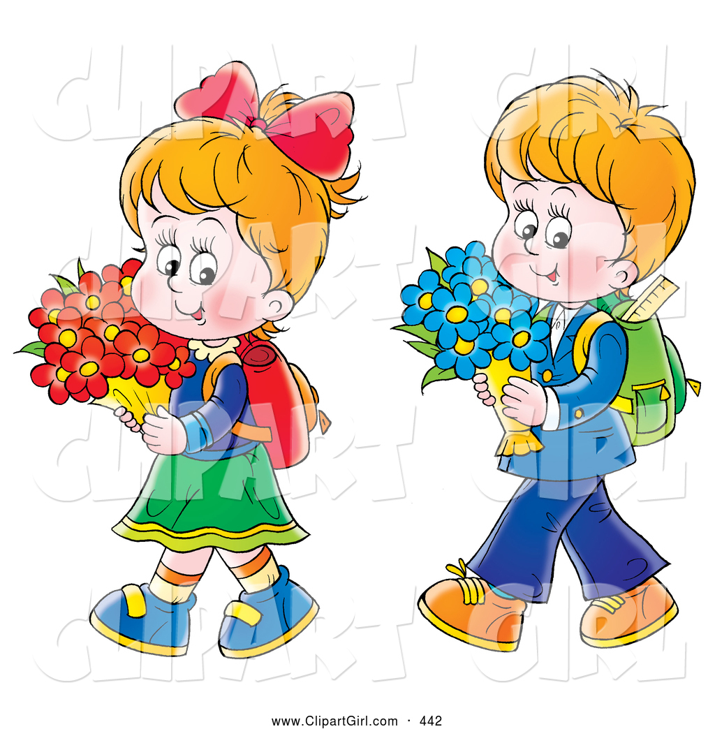 Clip Art of a Friendly Little Boy and Girl Walking Home from School ...