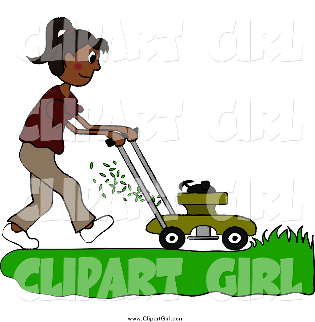 Clip Art of a Hispanic Woman Mowing a Lawn with a Mower by Pams Clipart ...