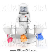 Clip Art of 3d School Kids Checking out an Astronaut Space Suit Display at a Museum by BNP Design Studio