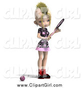 Clip Art of a 3d Blond Mohawk Girl Playing Tennis by Ralf61