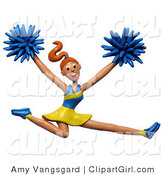 Clip Art of a 3d Energetic Leaping Cheerleader, Cheering for Her Team by