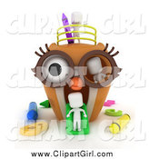 Clip Art of a 3d White Students in an Owl Playground by BNP Design Studio
