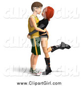 Clip Art of a 3d White Teen Couple Embracing by