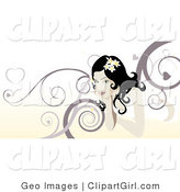 Clip Art of a Beautiful Woman with a Marroon and Yellow Swirl Background by AtStockIllustration