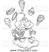 Clip Art of a Black and White Angel Girl in Heaven with Ice Cream by Toonaday