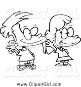 Clip Art of a Black and White Boy and Girl Smiling and Waving by Toonaday