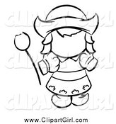 Clip Art of a Black and White Dutch Girl with a Tulip by Leo Blanchette