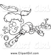 Clip Art of a Black and White Girl Diving to Catch a Baseball by Toonaday