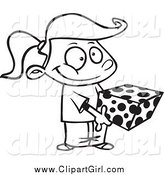 Clip Art of a Black and White Girl Holding a Gift Box by Toonaday