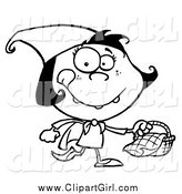 Clip Art of a Black and White Happy Little Red Riding Hood by Hit Toon
