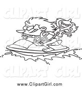 Clip Art of a Black and White Mother and Daughter Riding a Jet Ski by Toonaday