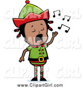 Clip Art of a Black Elf Girl Singing Christmas Carols by Cory Thoman