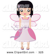 Clip Art of a Black Haired White Fairy Princess in a Pink Dress and Wings by Melisende Vector