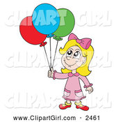 Clip Art of a Blond Birthday Girl with Balloons by Visekart
