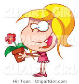 Clip Art of a Blond Girl Giving a Flower - Royalty Free by Hit Toon