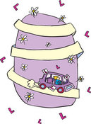 Clip Art of a Blond Teenage Girl Driving a Car down a Purple Hill Covered in Flowers, on a White Background by Lisa Arts