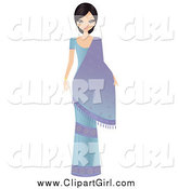 Clip Art of a Bollywood Indian Woman in a Blue Dress with a Saree by Melisende Vector