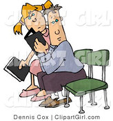 Clip Art of a Boy and a Girl Reading Magazines While Sitting in a Waiting Room by Djart
