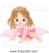 Clip Art of a Brunette White Baby Girl Fairy in Pink by Pushkin