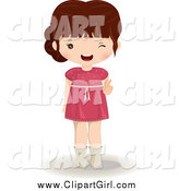Clip Art of a Brunette White Girl in a Pink Dress Winking by Melisende Vector