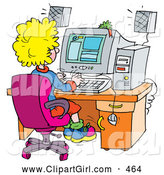Clip Art of a Busy School Girl Using a Computer in a School Lab by Alex Bannykh