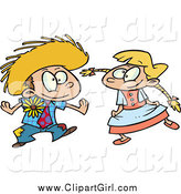 Clip Art of a Cartoon Blond Boy and Girl Dancing at a Fiesta by Toonaday