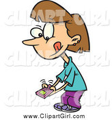 Clip Art of a Cartoon Brunette Girl Texting on a Cell Phone by Toonaday