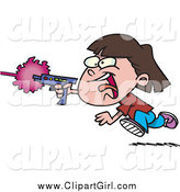 Clip Art of a Cartoon Brunette White Girl Shooting a Gun and Playing Laser Tag by Toonaday
