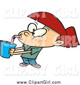 Clip Art of a Cartoon Red Haired White Girl Gulping Soda by Toonaday
