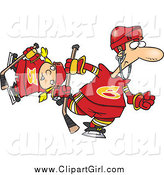 Clip Art of a Cartoon White Father and Daughter Playing Hockey by Toonaday