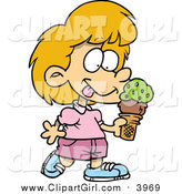Clip Art of a Cartoon White Girl with Ice Cream by Toonaday