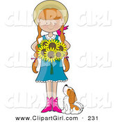 Clip Art of a Caucasian Sunflower Girl by Maria Bell