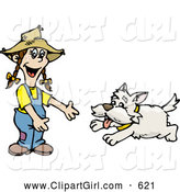 Clip Art of a Cheerful Happy Dog Running to a Little Girl by Dennis Holmes Designs