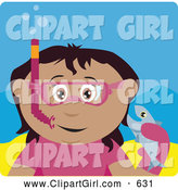 Clip Art of a Cheerful Hispanic Girl Snorkeling and Holding a Fish by Dennis Holmes Designs